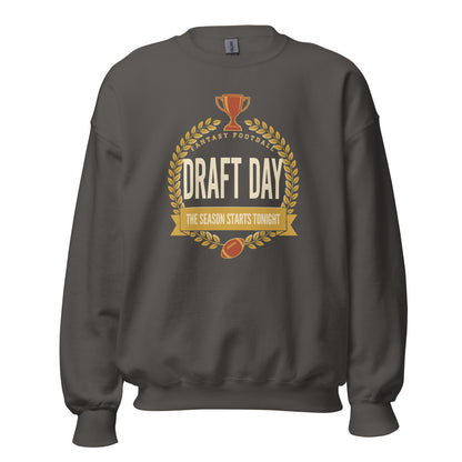 Draft Day Almanac vintage fantasy football champion crewneck sweatshirt — Charcoal, front