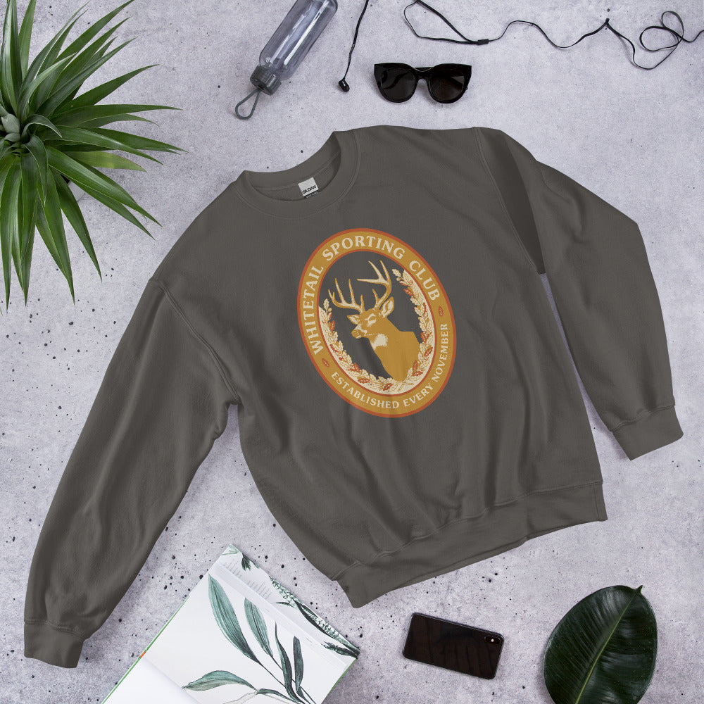 Whitetail Sporting Club vintage deer hunting crewneck sweatshirt — Charcoal, front-right