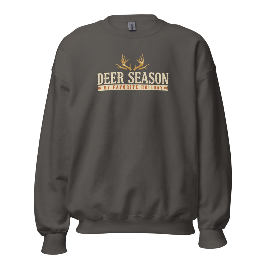 Deer Season My Favorite Holiday deer hunting crewneck sweatshirt — Charcoal, front