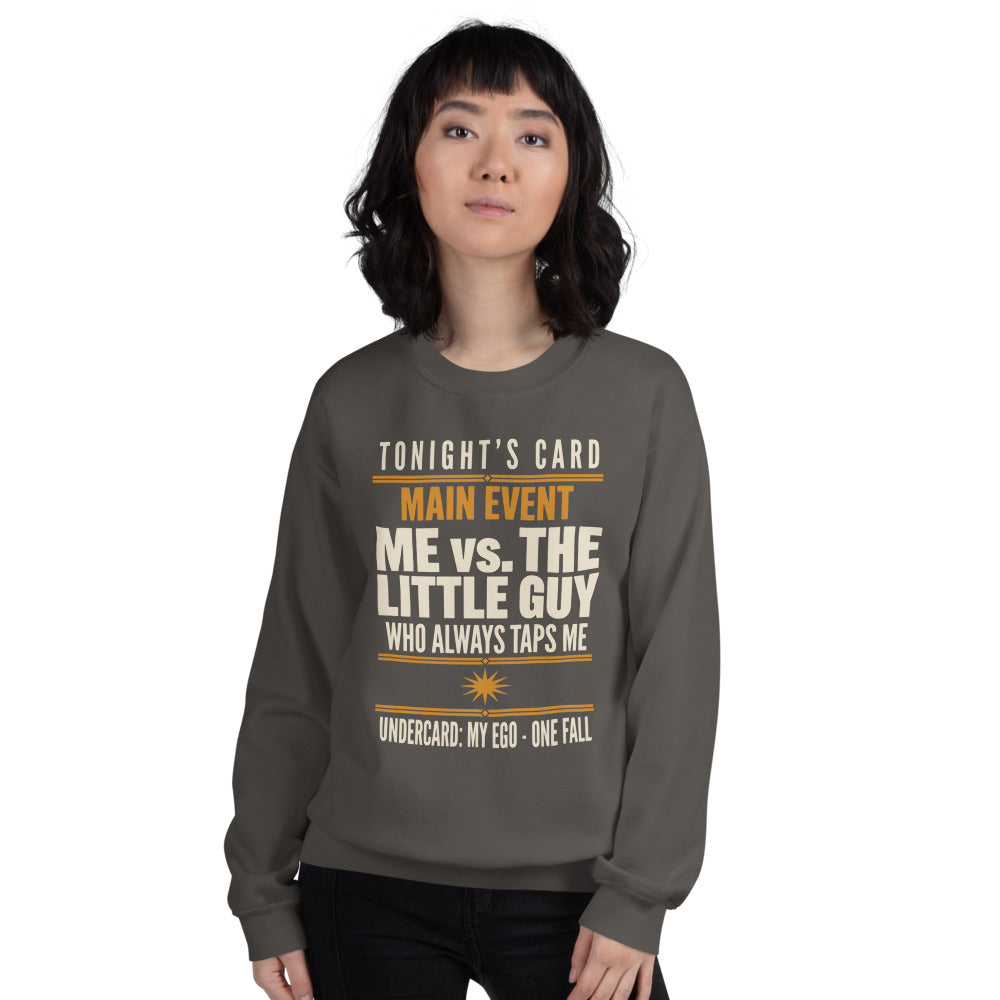Tonight's Card funny Brazilian jiu jitsu crewneck sweatshirt — Charcoal, on model