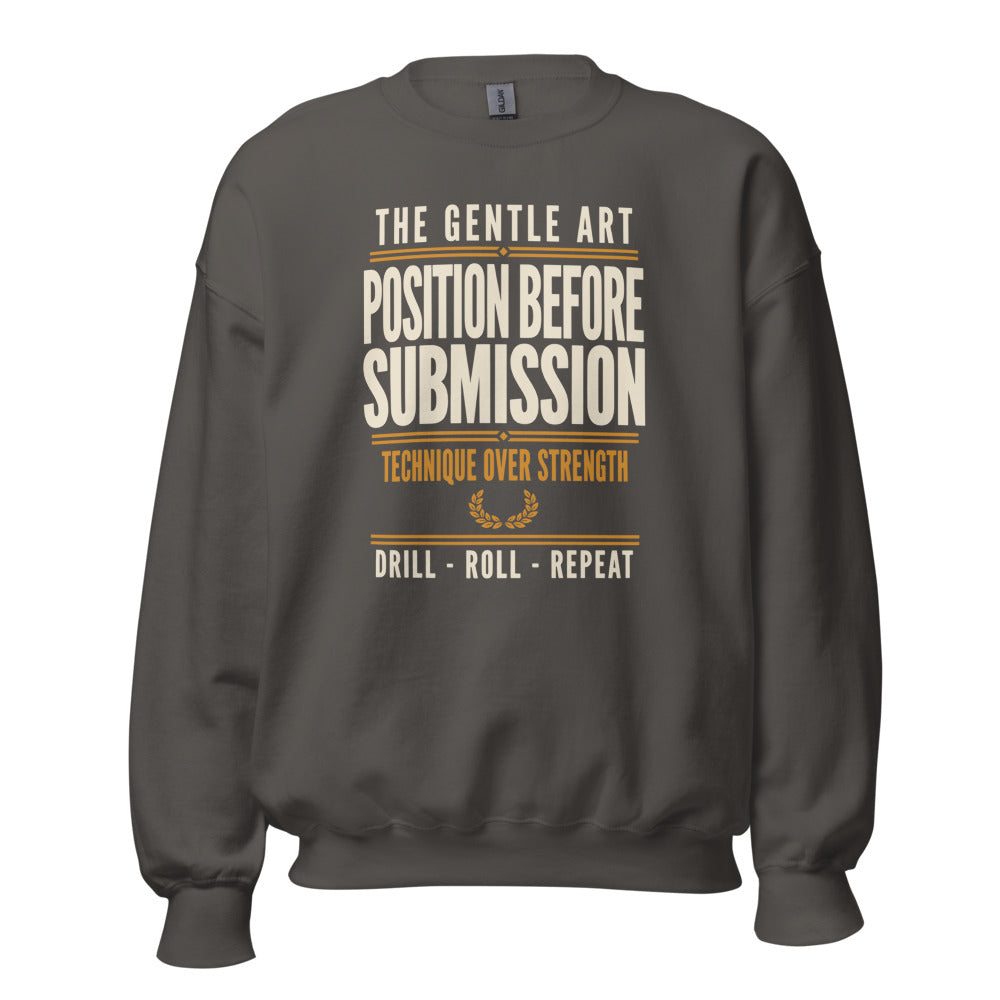 Position Before Submission Brazilian jiu jitsu sweatshirt — Charcoal, front