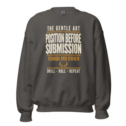 Position Before Submission Brazilian jiu jitsu sweatshirt — Charcoal, front
