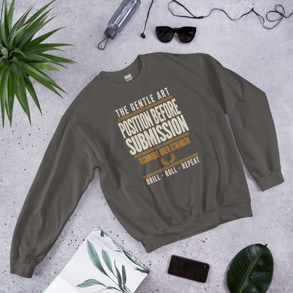 Position Before Submission Brazilian jiu jitsu sweatshirt — Charcoal, front-right