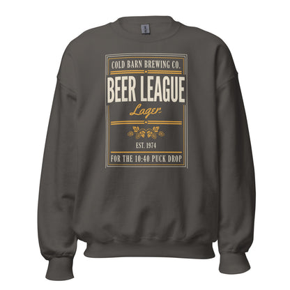 Beer League Cold Barn Brewing lager crewneck sweatshirt — Charcoal, front