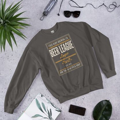 Beer League Cold Barn Brewing lager crewneck sweatshirt — Charcoal, front-right