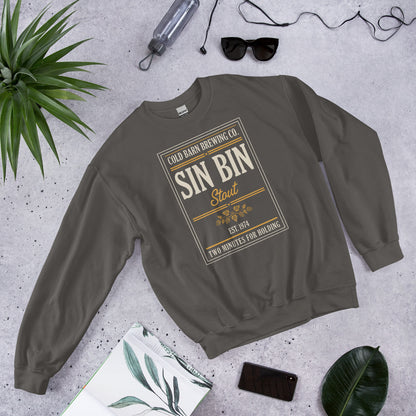 Beer League Sin Bin Stout brewery label crewneck sweatshirt — Charcoal, front-right