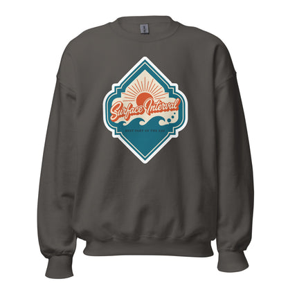 Surface Interval vintage scuba diving travel decal sweatshirt — Charcoal, front