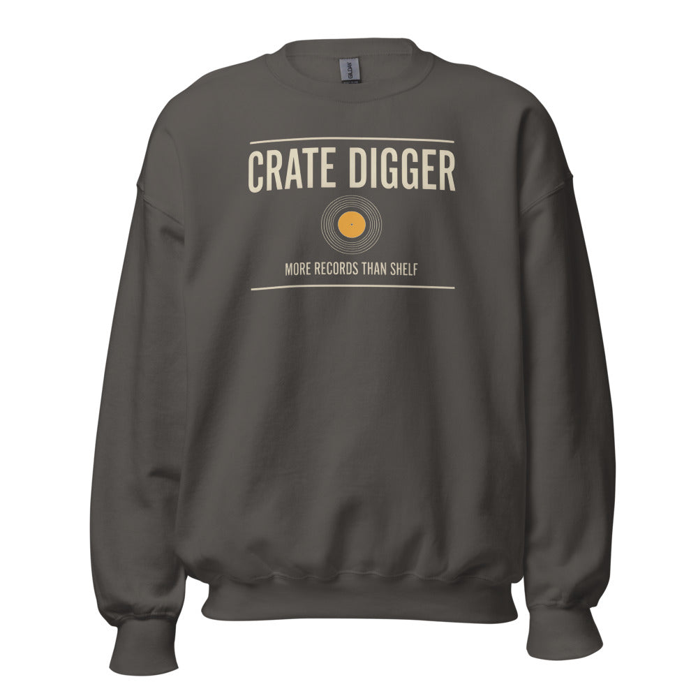 Crate Digger vinyl record crewneck sweatshirt — Charcoal, front
