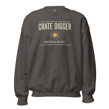 Crate Digger vinyl record crewneck sweatshirt — Charcoal, front