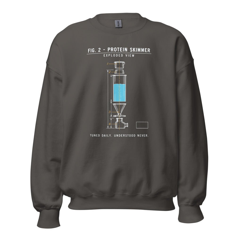 Protein Skimmer Exploded View reef tank saltwater aquarium crewneck sweatshirt — Charcoal, front
