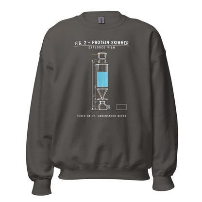 Protein Skimmer Exploded View reef tank saltwater aquarium crewneck sweatshirt — Charcoal, front