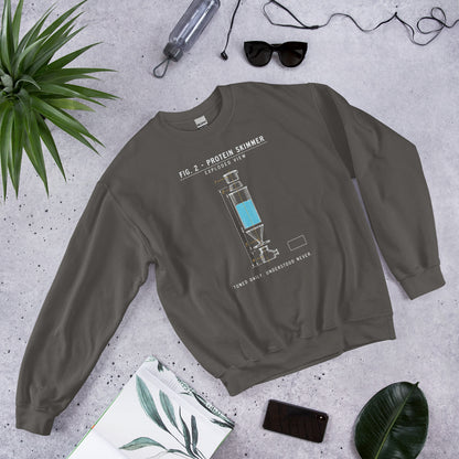 Protein Skimmer Exploded View reef tank saltwater aquarium crewneck sweatshirt — Charcoal, flat lay