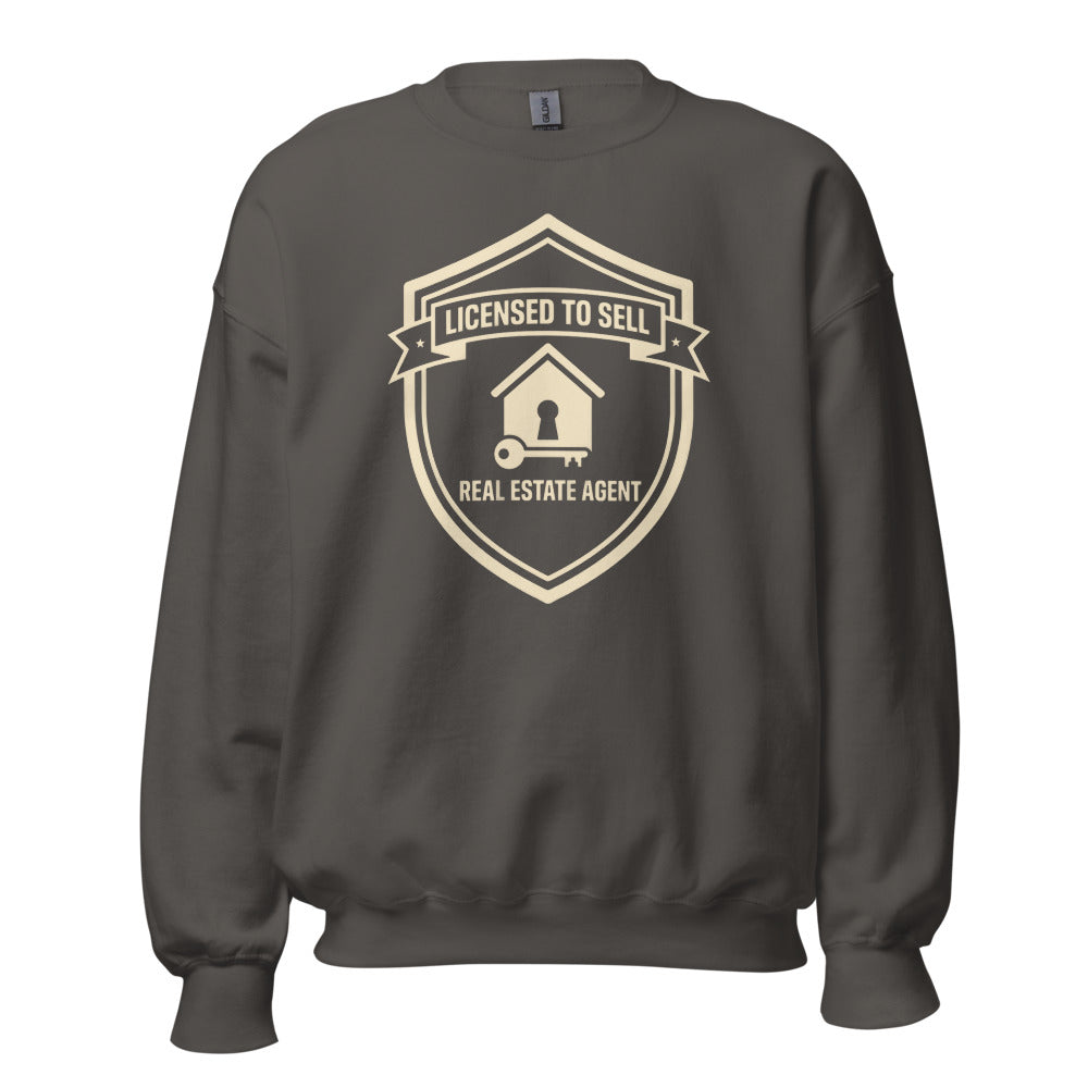 Licensed to Sell real estate agent crewneck sweatshirt — Charcoal, front
