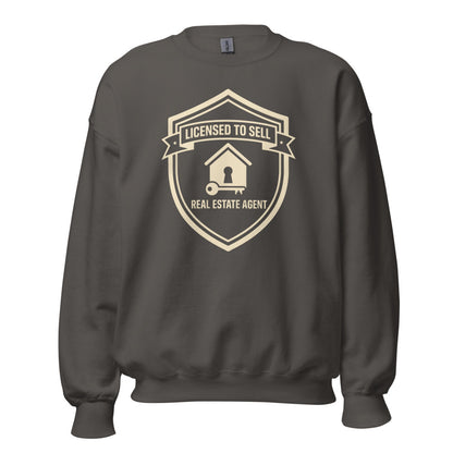 Licensed to Sell real estate agent crewneck sweatshirt — Charcoal, front