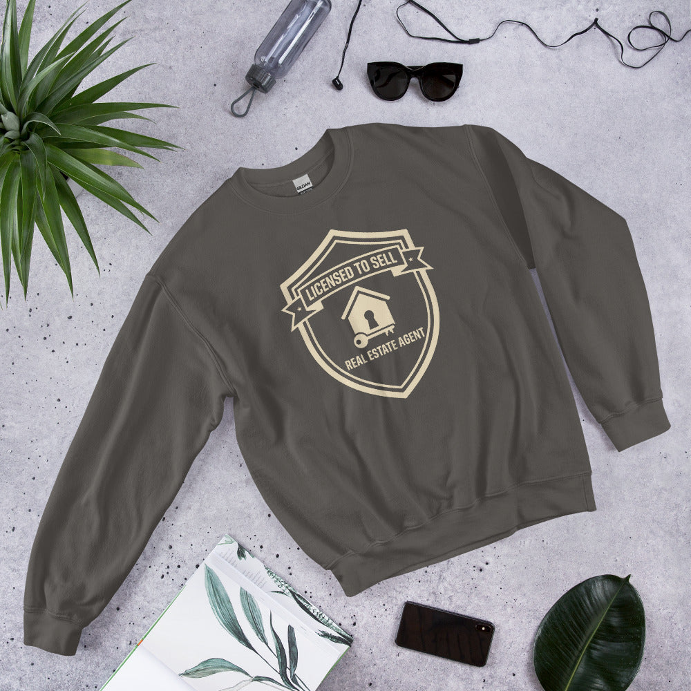 Licensed to Sell real estate agent crewneck sweatshirt — Charcoal, flat lay