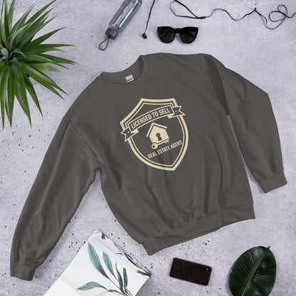 Licensed to Sell real estate agent crewneck sweatshirt — Charcoal, flat lay