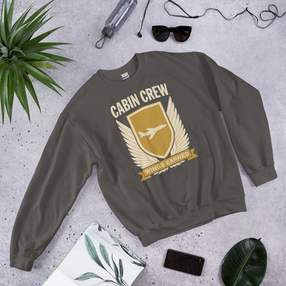 Wings Earned flight attendant crewneck sweatshirt — Charcoal, flat lay