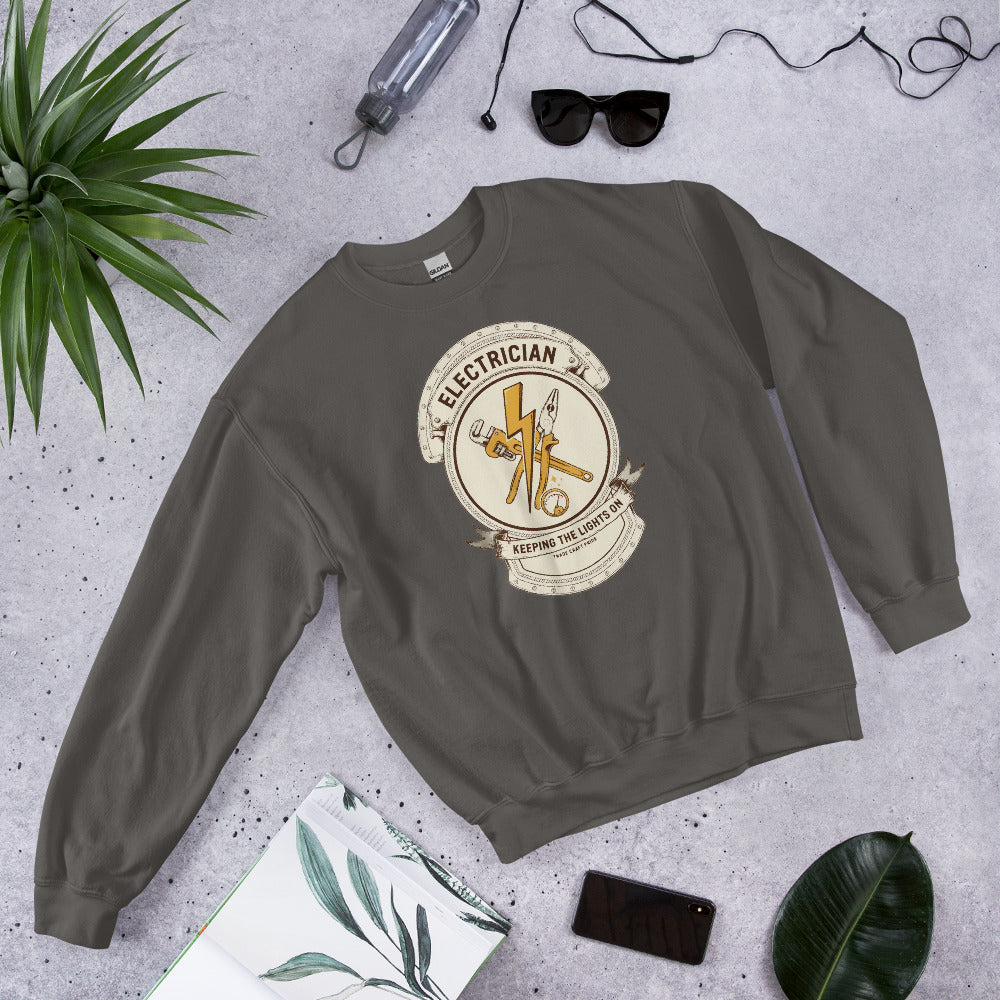 Electrician Journeyman trade crest crewneck — Charcoal, flat lay