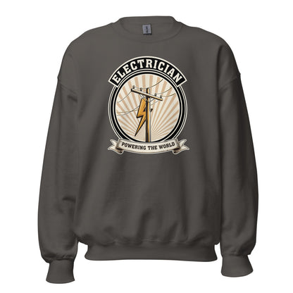Powering The World electrician emblem crewneck — Charcoal, front
