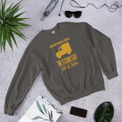 The Second Seat EMS paramedic crewneck — Charcoal, flat lay