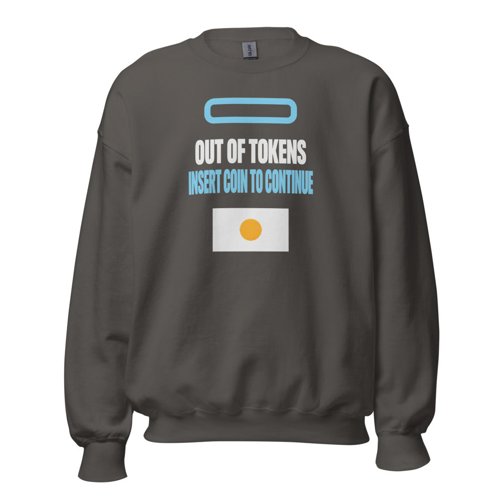 Insert Coin To Continue out of tokens crewneck sweatshirt — Charcoal, front