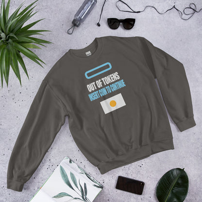 Insert Coin To Continue out of tokens crewneck sweatshirt — Charcoal, flat lay