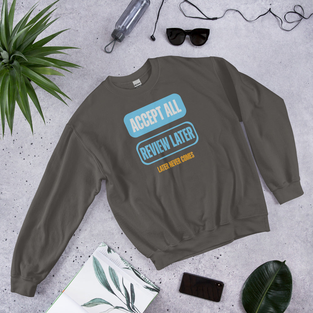 Accept All Review Later crewneck sweatshirt — Charcoal, flat lay