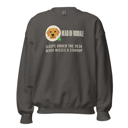 Head of Morale dog profile card crewneck sweatshirt — Charcoal, front