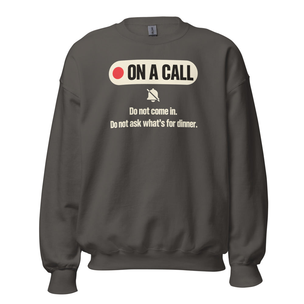 On A Call do not disturb status crewneck sweatshirt — Charcoal, front