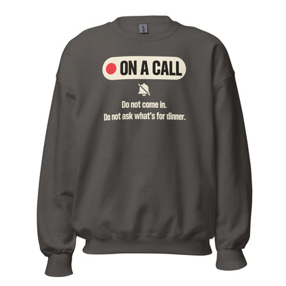 On A Call do not disturb status crewneck sweatshirt — Charcoal, front