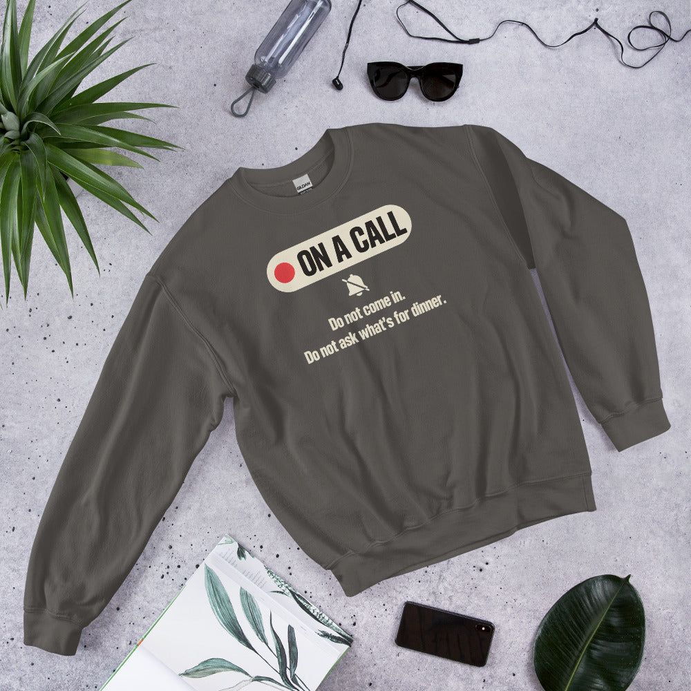 On A Call do not disturb status crewneck sweatshirt — Charcoal, flat lay