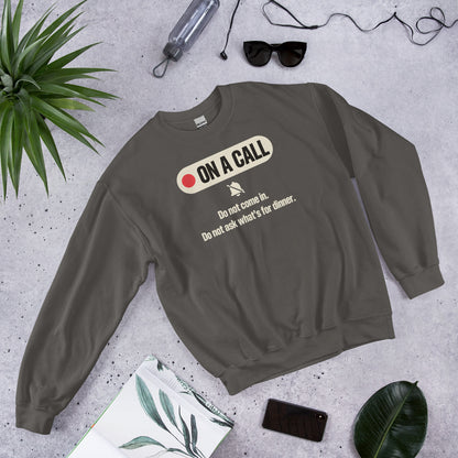 On A Call do not disturb status crewneck sweatshirt — Charcoal, flat lay
