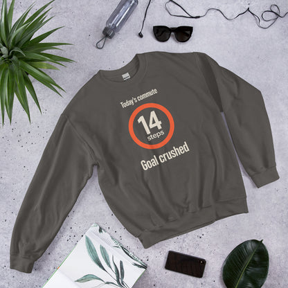 Today's Commute 14 Steps work from home crewneck sweatshirt — Charcoal, flat lay