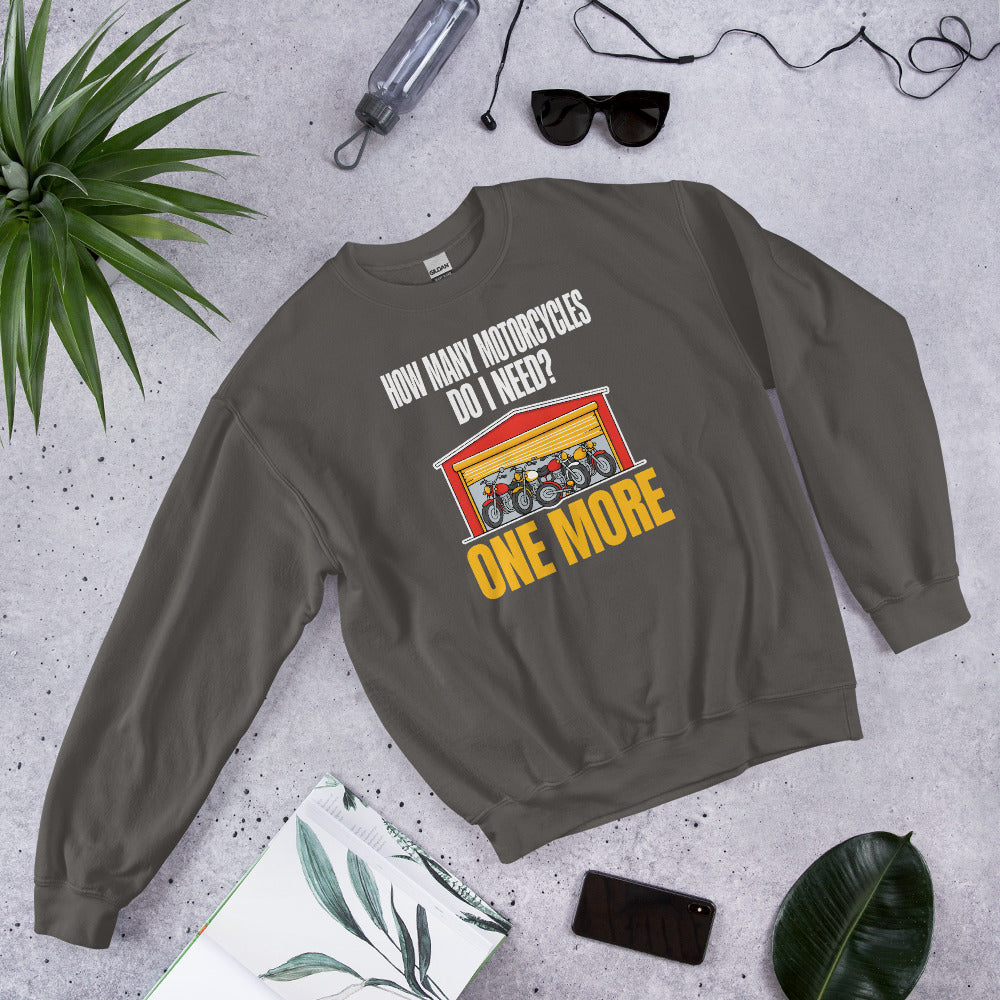 One More funny motorcycle crewneck sweatshirt — Charcoal, flat lay