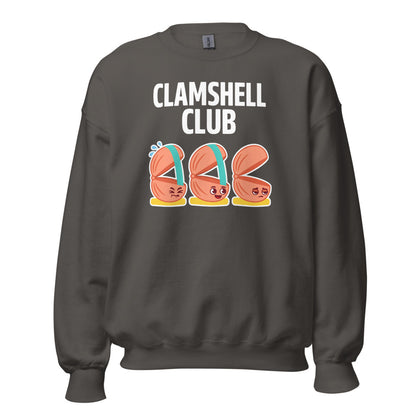 Clamshell Club funny physical therapy crewneck sweatshirt — Charcoal, front