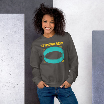 My Favorite Band funny physical therapy crewneck sweatshirt — Charcoal, on model