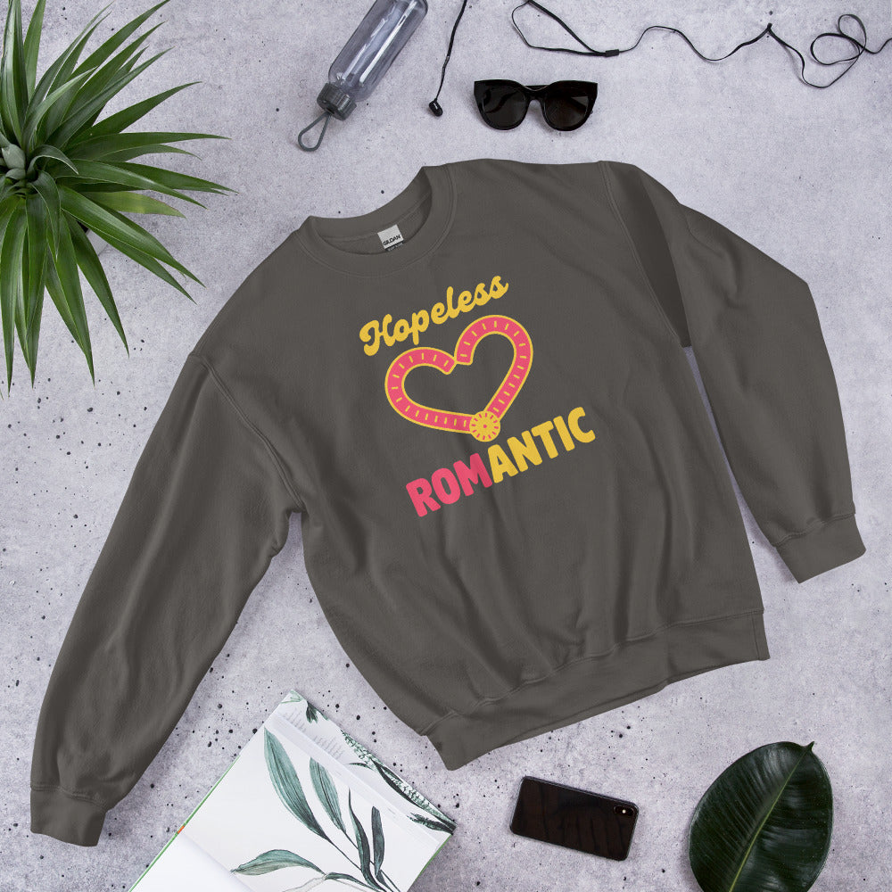 Hopeless ROMantic funny physical therapy crewneck sweatshirt — Charcoal, flat lay