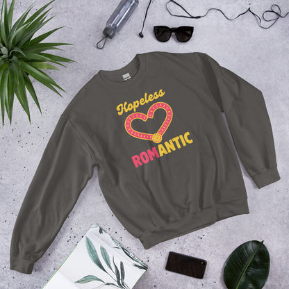 Hopeless ROMantic funny physical therapy crewneck sweatshirt — Charcoal, flat lay