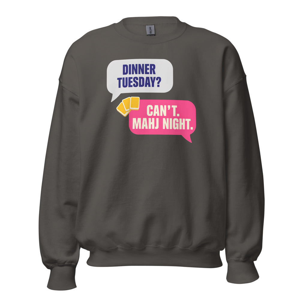 Mahj Night funny mahjong crewneck sweatshirt — Charcoal, front