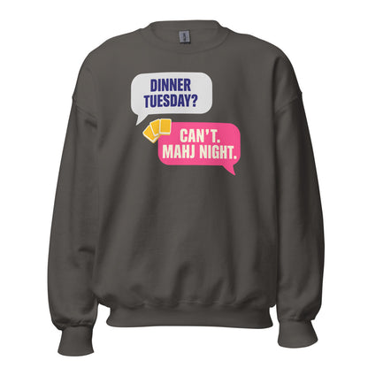 Mahj Night funny mahjong crewneck sweatshirt — Charcoal, front
