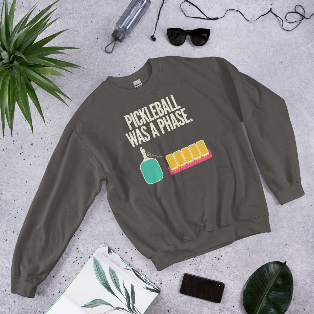 Pickleball Was A Phase funny mahjong crewneck sweatshirt — Charcoal, flat lay