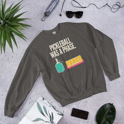 Pickleball Was A Phase funny mahjong crewneck sweatshirt — Charcoal, flat lay