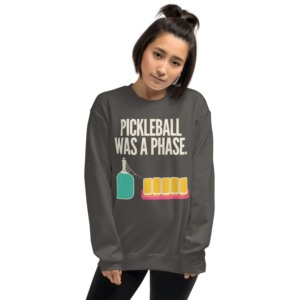 Pickleball Was A Phase funny mahjong crewneck sweatshirt — Charcoal, on model