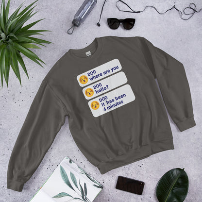 It Has Been 4 Minutes funny dog dad crewneck sweatshirt — Charcoal, flat lay