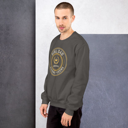 Girl Dad Raising Queens crest crewneck sweatshirt — Charcoal, on model