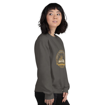 Smut Reader Society book lover dark academia crewneck sweatshirt — Charcoal, on model