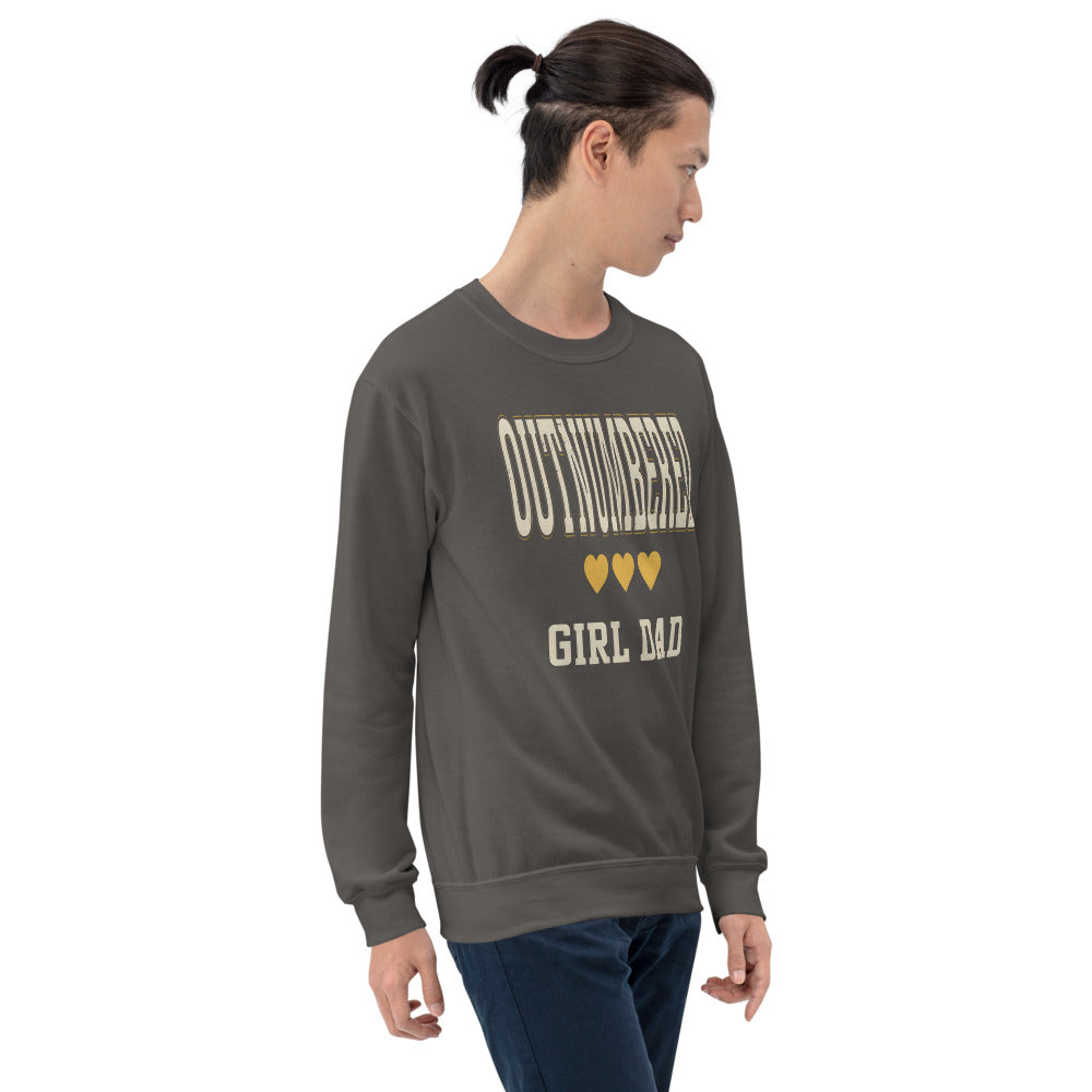 Girl Dad Outnumbered & Proud crewneck sweatshirt — Charcoal, on model