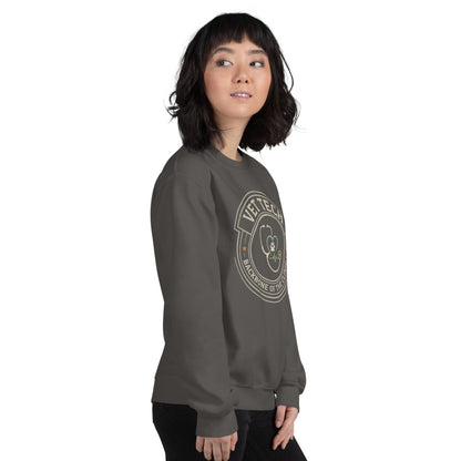 Vet Tech Crest retro veterinary technician crewneck sweatshirt — Charcoal, on model