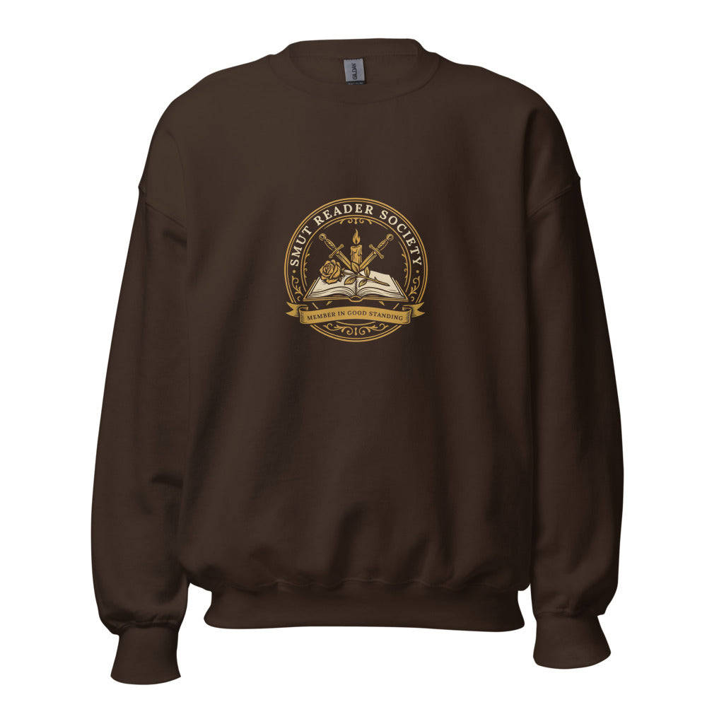 Smut Reader Society book lover dark academia crewneck sweatshirt — Dark Chocolate, front