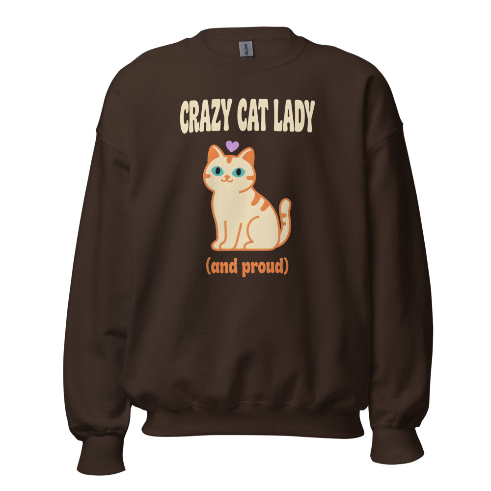 Crazy Cat Lady and Proud retro Y2K crewneck sweatshirt — Dark Chocolate, front